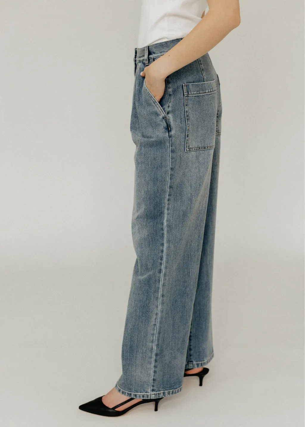 Tibi Classic Wash Stella Full Length Pant in Classic Blue