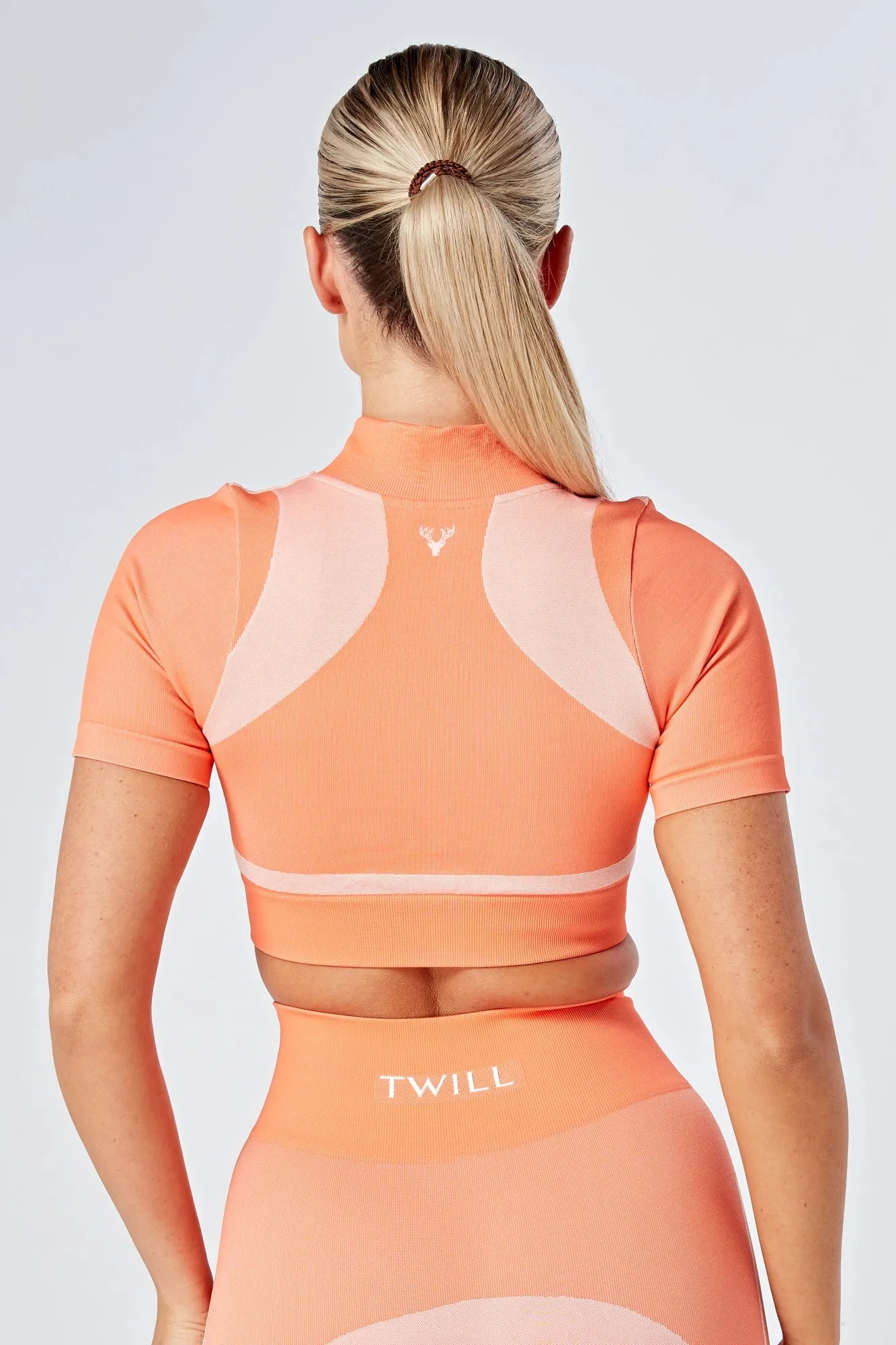 Twill Active Recycled Colour Block Zip-up Crop Top Coral