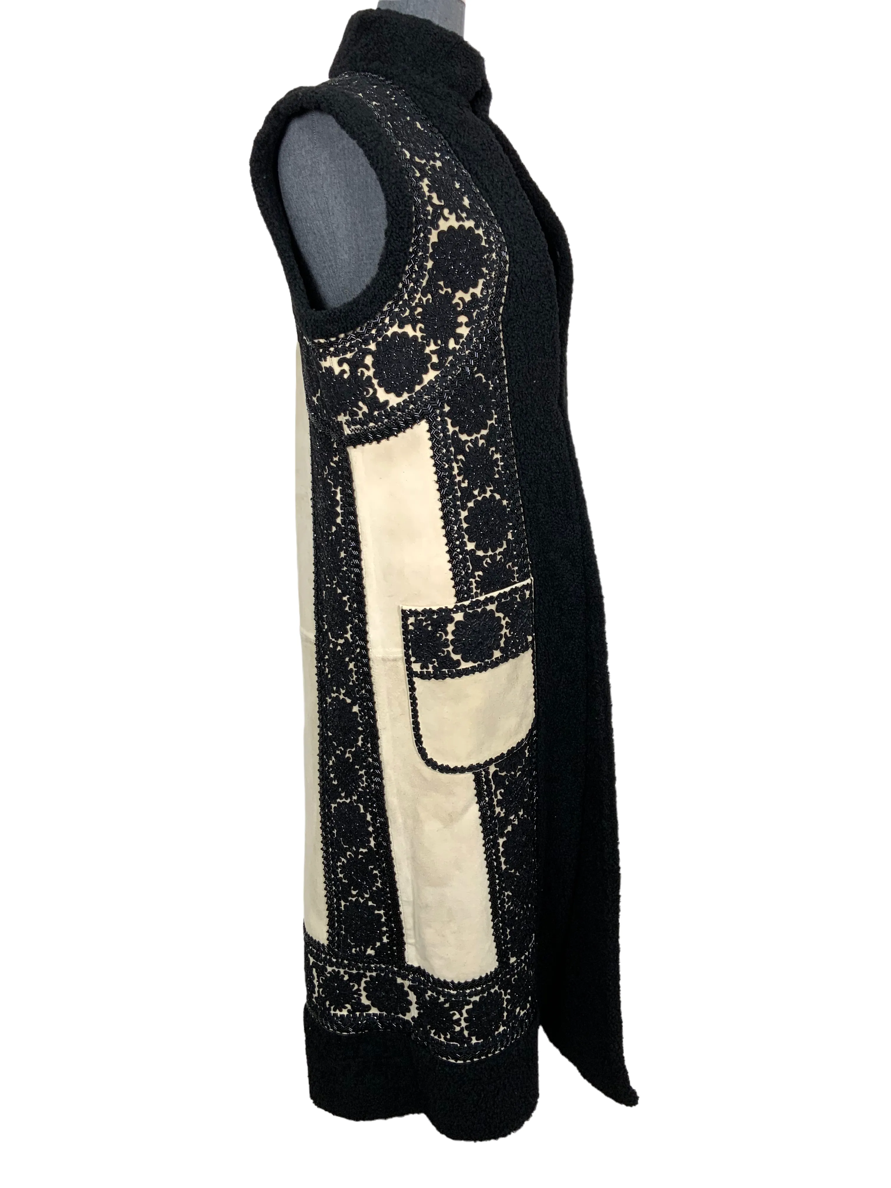 VALENTINO Embroidered Shearling Long Vest Size S