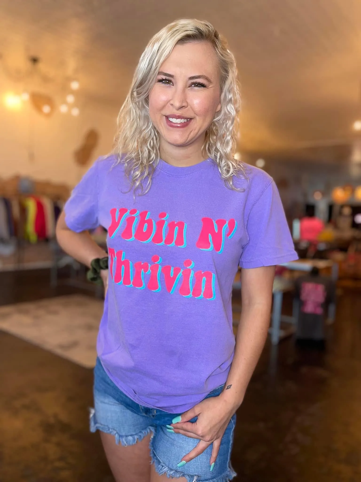 {VIBIN' N THRIVIN'} Violet Crew Neck Tee