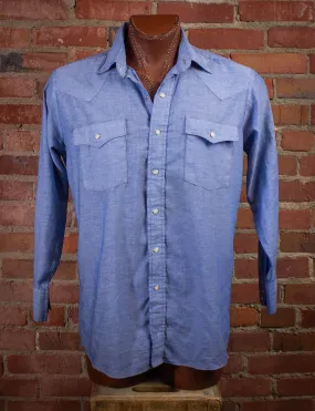 Vintage Saddle King Pearl Snap Western Chambray Shirt Blue XL