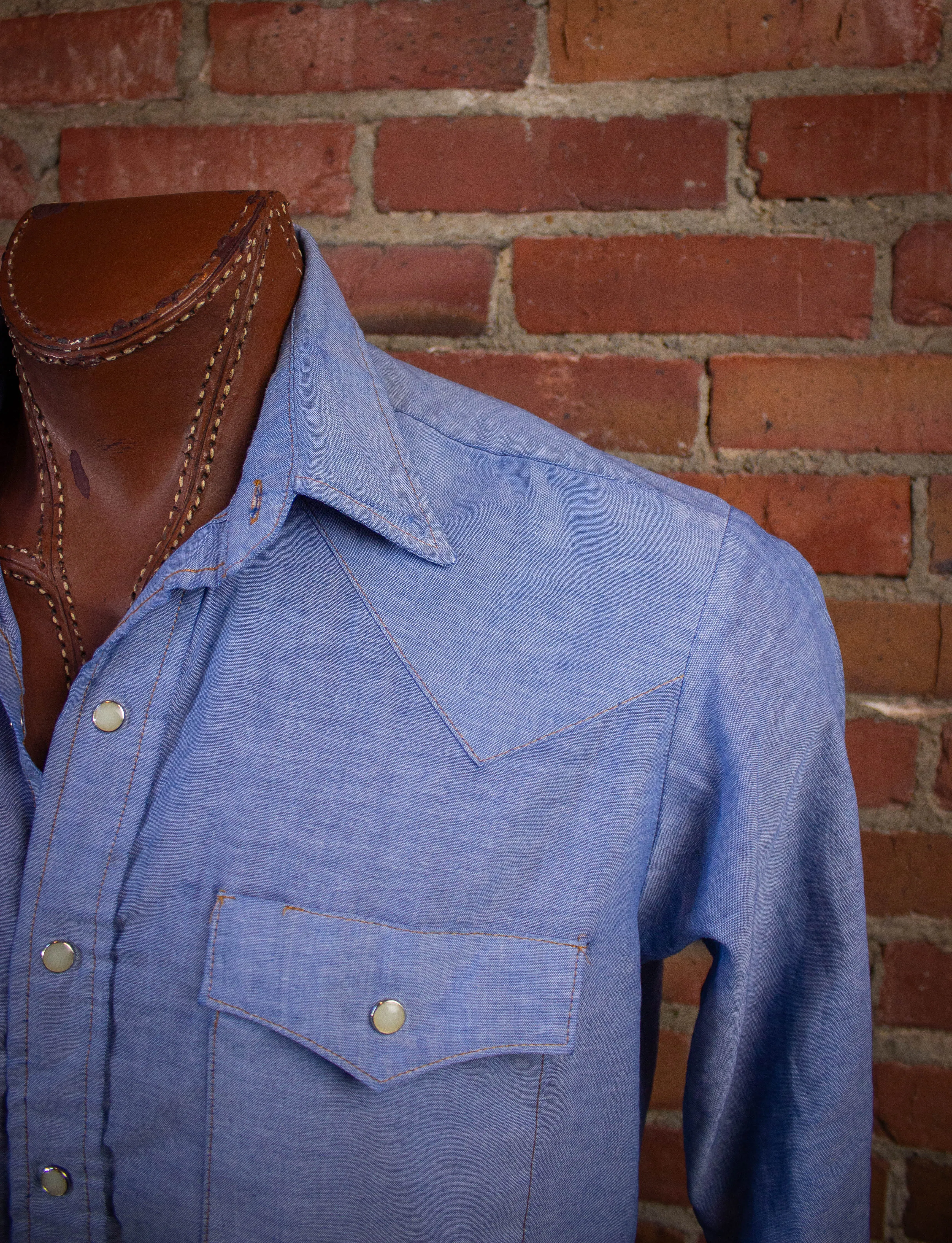 Vintage Saddle King Pearl Snap Western Chambray Shirt Blue XL