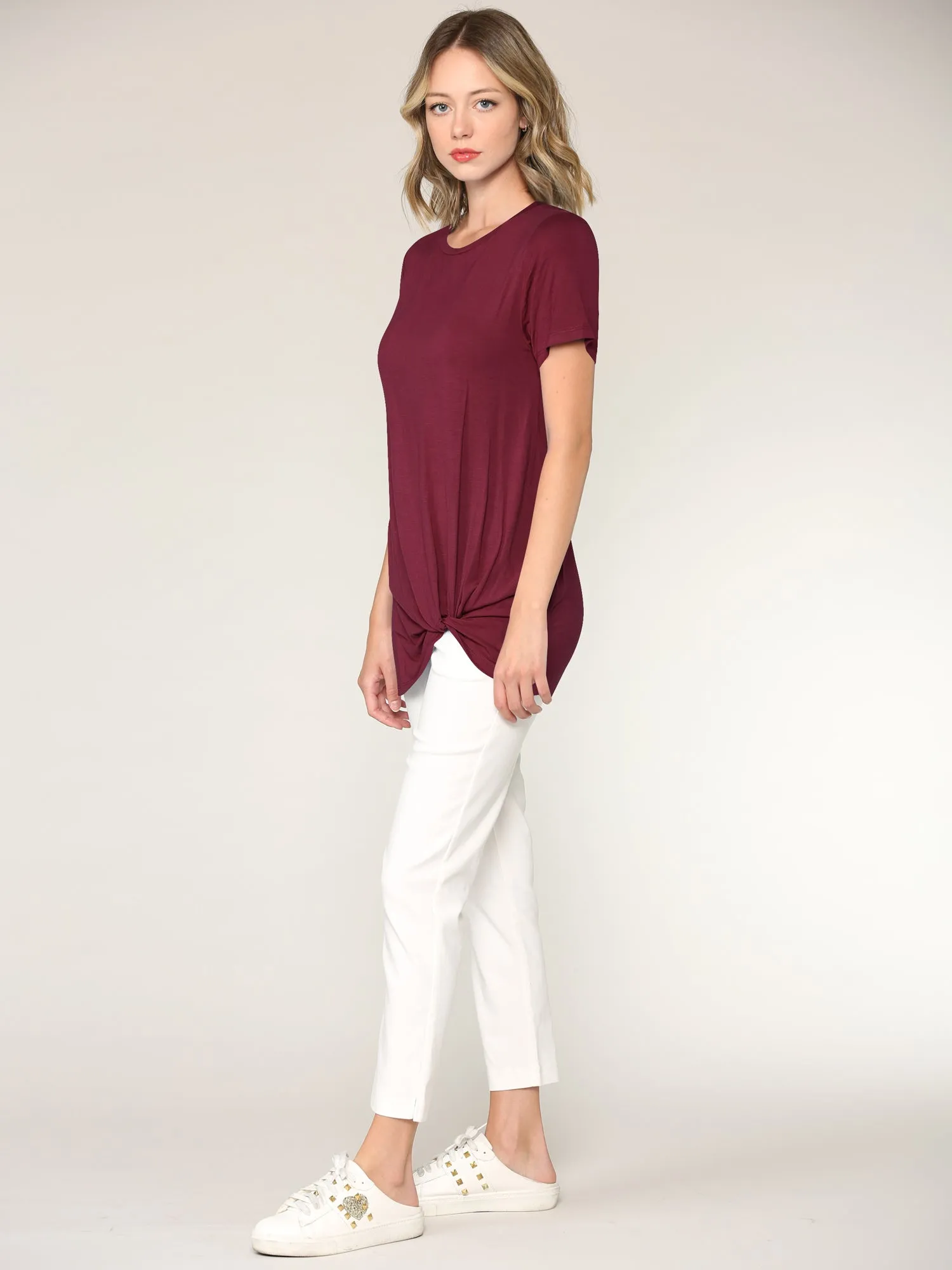 Women's Twist Front Short Sleeve Tunic Tee