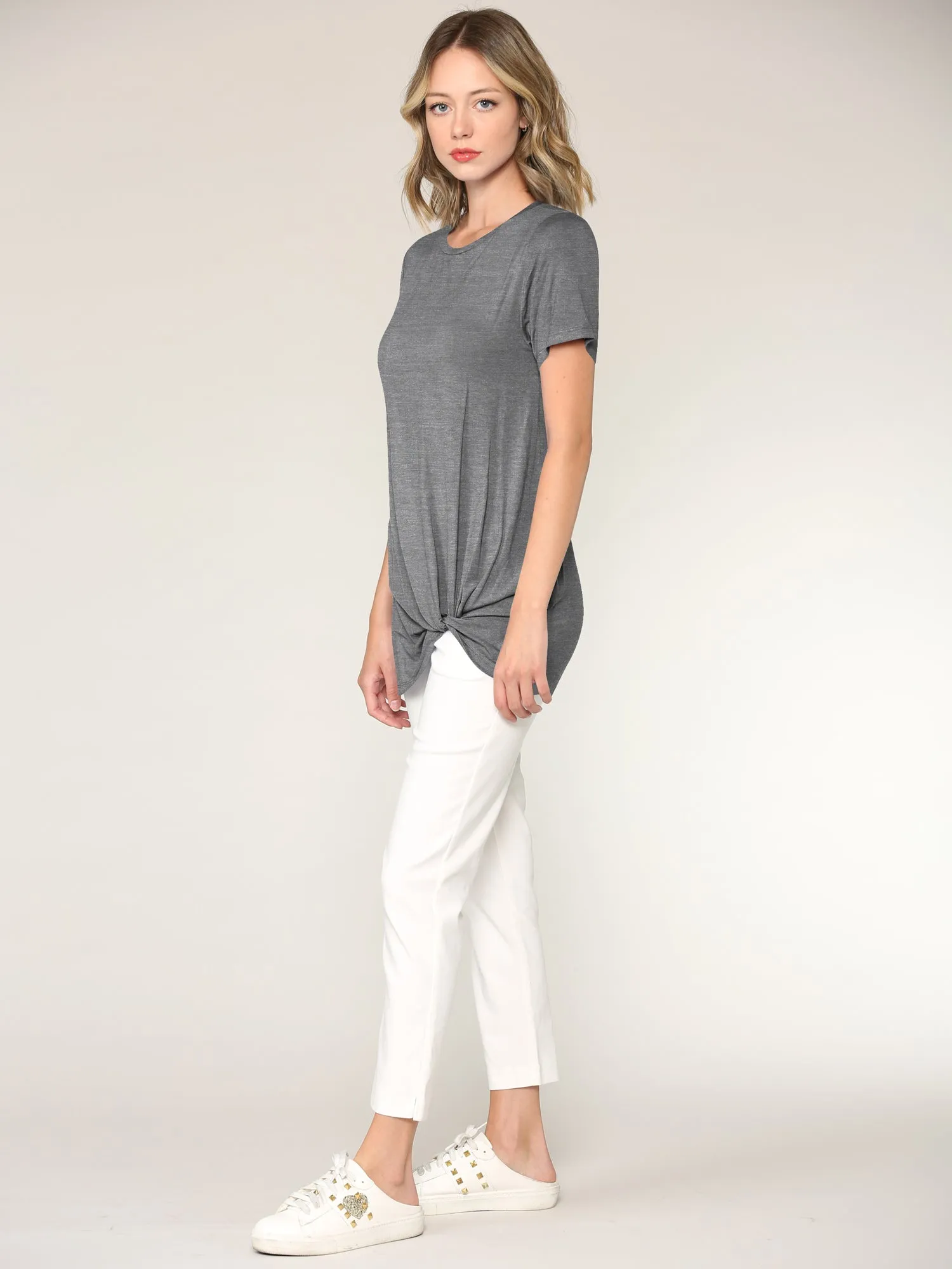 Women's Twist Front Short Sleeve Tunic Tee