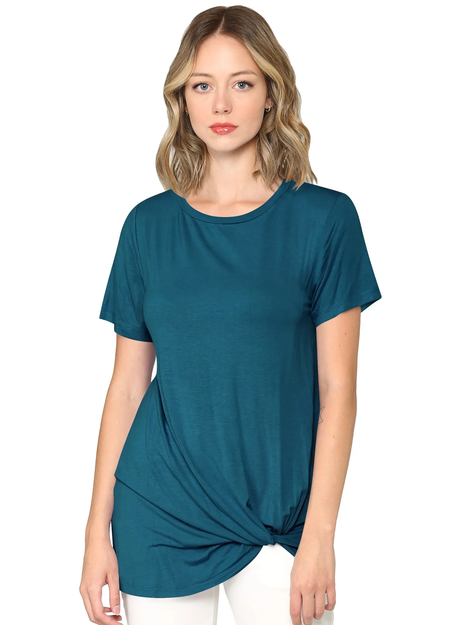 Women's Twist Front Short Sleeve Tunic Tee